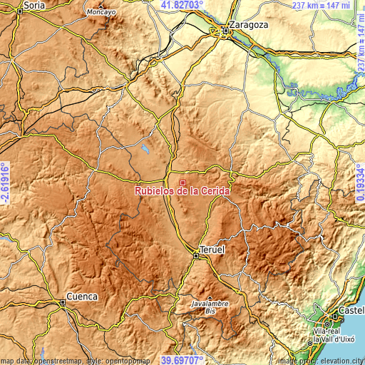 Topographic map of Rubielos de la Cérida