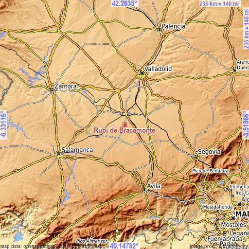 Topographic map of Rubí de Bracamonte