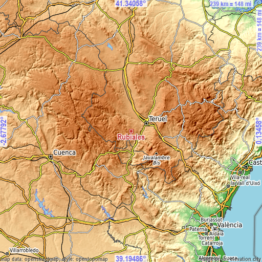 Topographic map of Rubiales