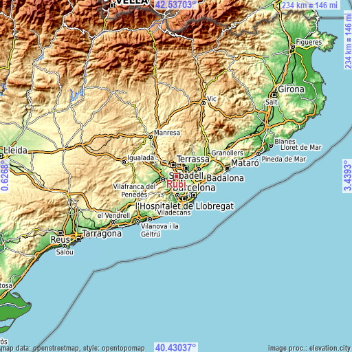 Topographic map of Rubí