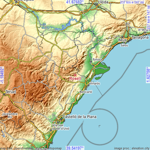 Topographic map of Rosell