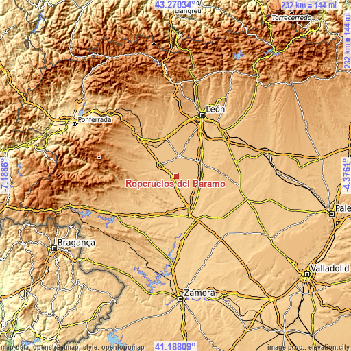 Topographic map of Roperuelos del Páramo