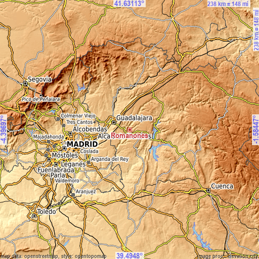 Topographic map of Romanones