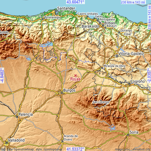 Topographic map of Rojas