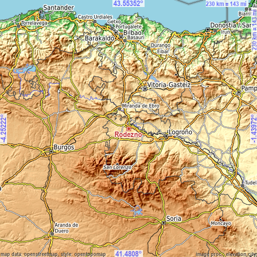 Topographic map of Rodezno