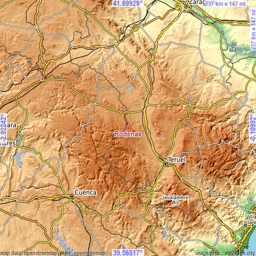 Topographic map of Ródenas