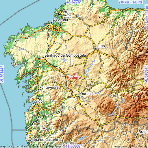 Topographic map of Rodeiro