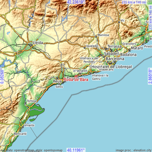 Topographic map of Roda de Barà