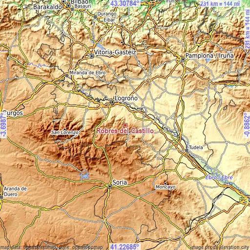 Topographic map of Robres del Castillo