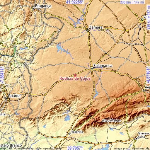 Topographic map of Robliza de Cojos