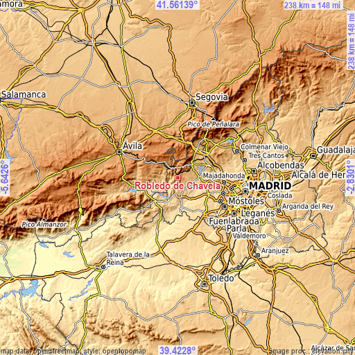 Topographic map of Robledo de Chavela