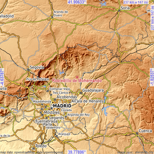 Topographic map of Robledillo de Mohernando