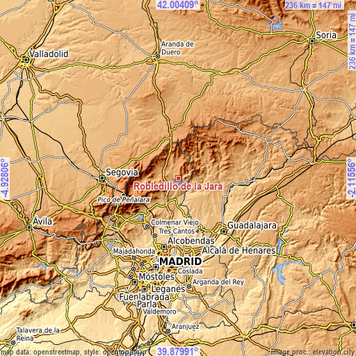 Topographic map of Robledillo de la Jara