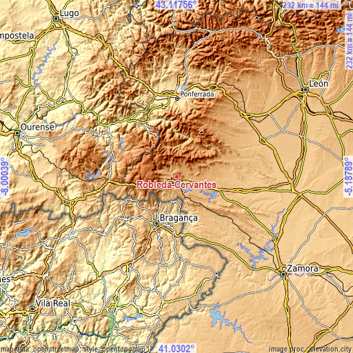 Topographic map of Robleda-Cervantes