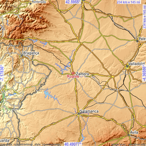 Topographic map of Roales