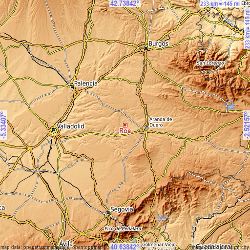 Topographic map of Roa