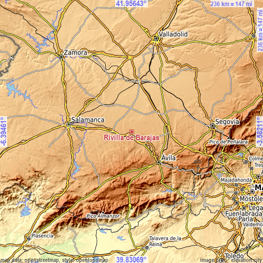 Topographic map of Rivilla de Barajas