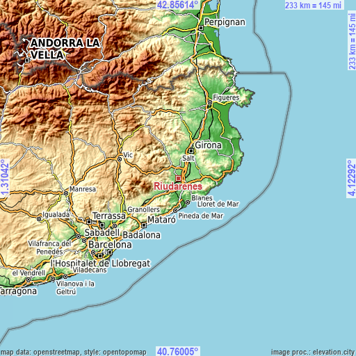 Topographic map of Riudarenes