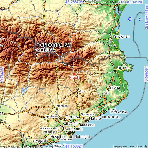 Topographic map of Ripoll