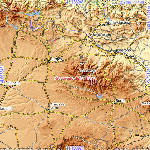 Topographic map of Riocavado de la Sierra