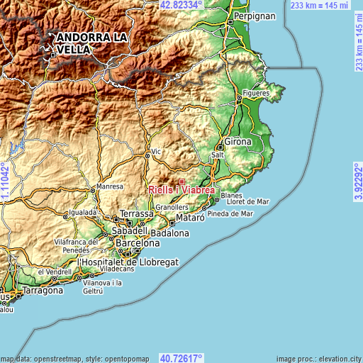 Topographic map of Riells i Viabrea