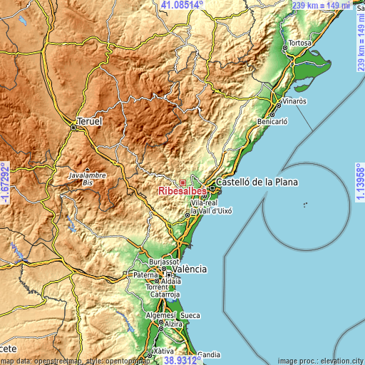 Topographic map of Ribesalbes