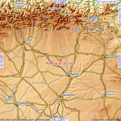 Topographic map of Riberos de la Cueza