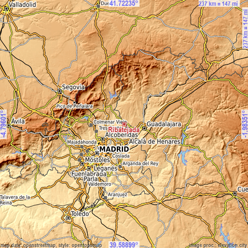 Topographic map of Ribatejada