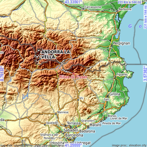 Topographic map of Ribes de Freser