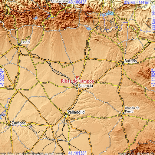 Topographic map of Ribas de Campos