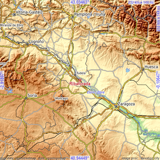 Topographic map of Ribaforada