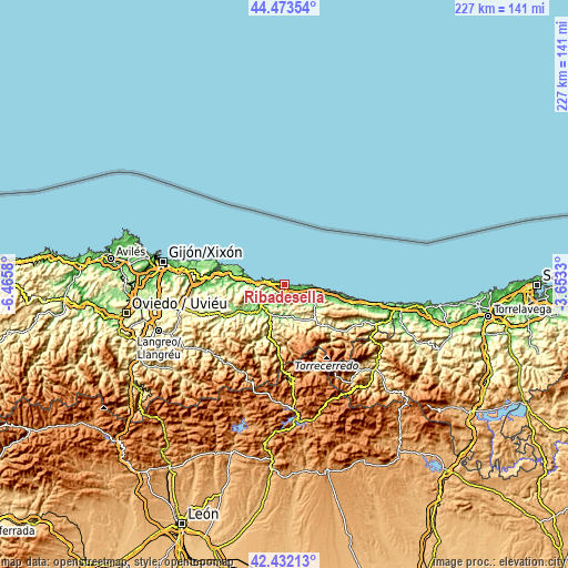 Topographic map of Ribadesella