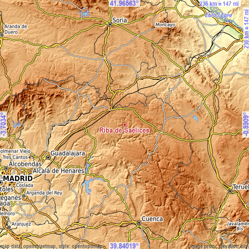 Topographic map of Riba de Saelices