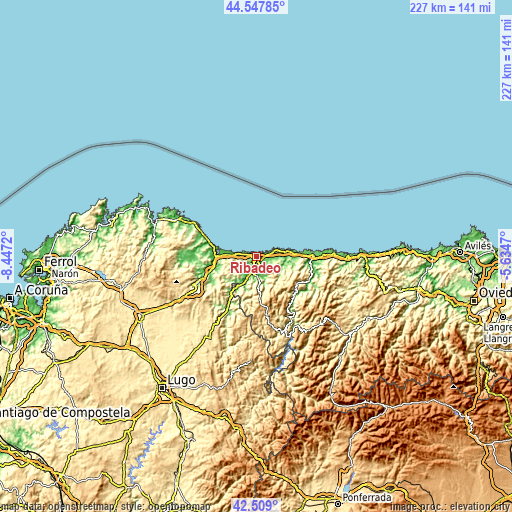 Topographic map of Ribadeo