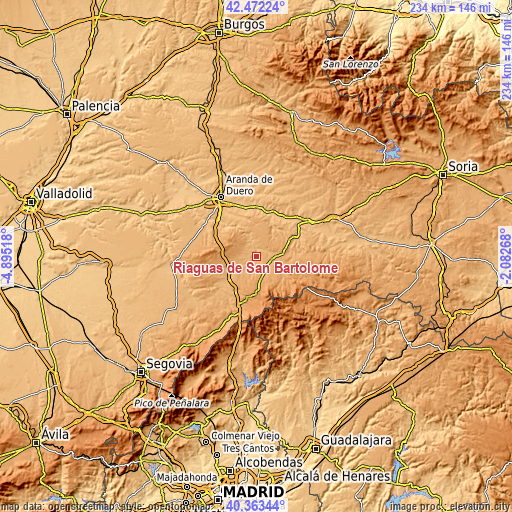 Topographic map of Riaguas de San Bartolomé