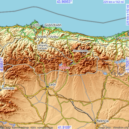 Topographic map of Reyero