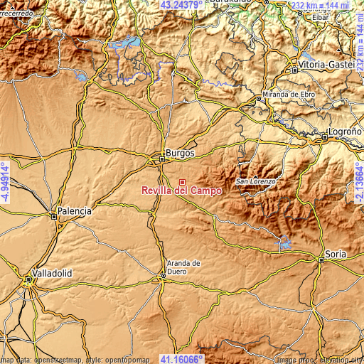 Topographic map of Revilla del Campo