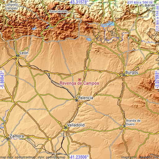 Topographic map of Revenga de Campos