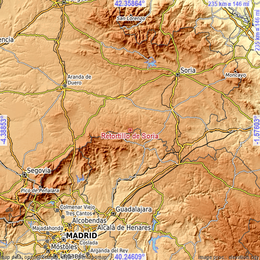 Topographic map of Retortillo de Soria