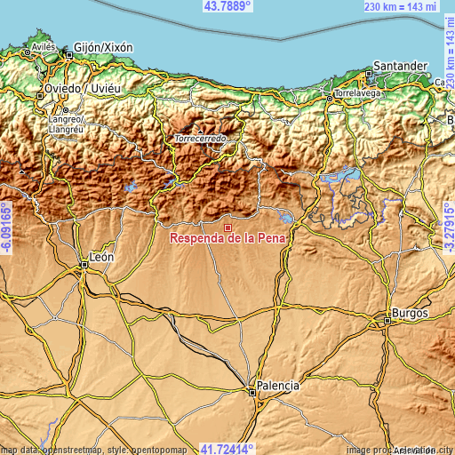 Topographic map of Respenda de la Peña