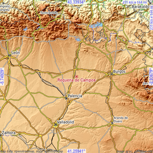 Topographic map of Requena de Campos