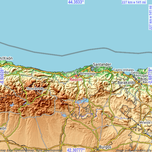 Topographic map of Reocín