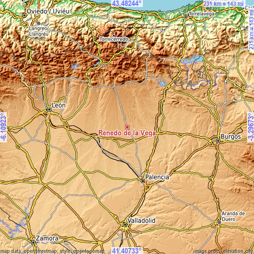 Topographic map of Renedo de la Vega