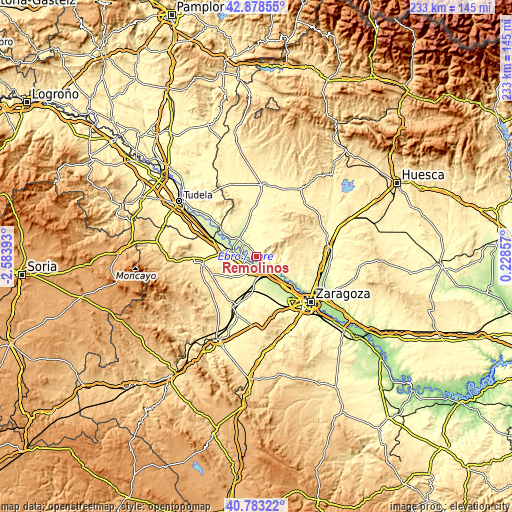 Topographic map of Remolinos