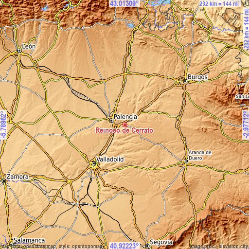 Topographic map of Reinoso de Cerrato