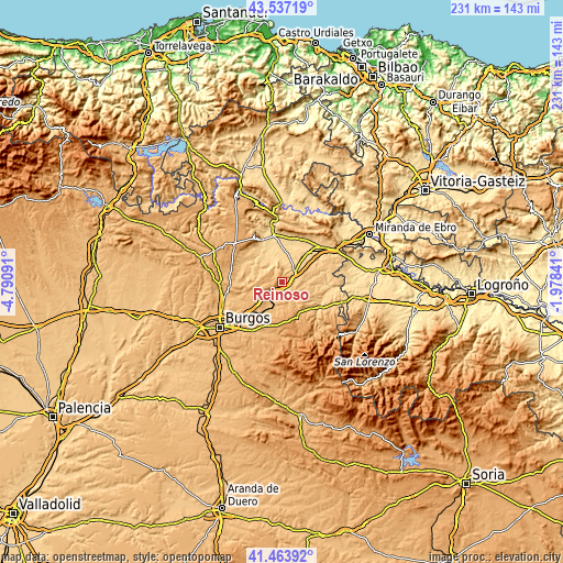 Topographic map of Reinoso