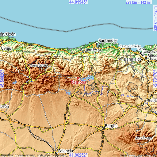 Topographic map of Reinosa