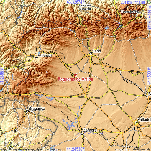 Topographic map of Regueras de Arriba