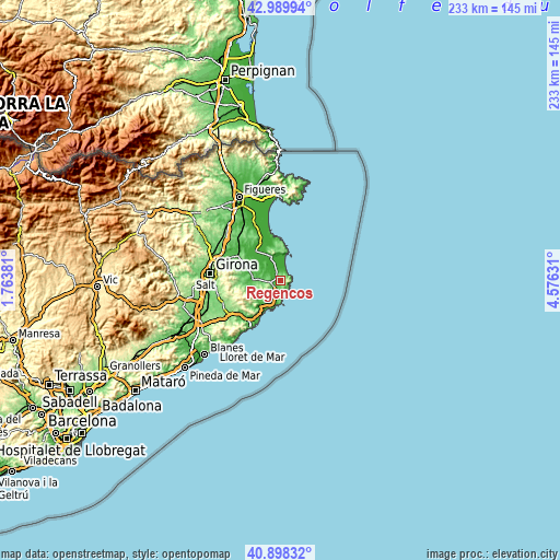 Topographic map of Regencós