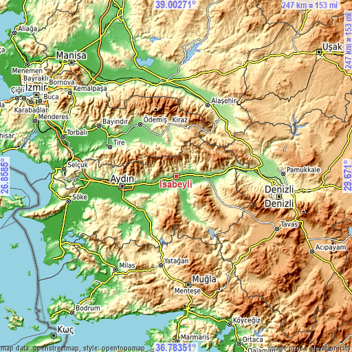 Topographic map of İsabeyli